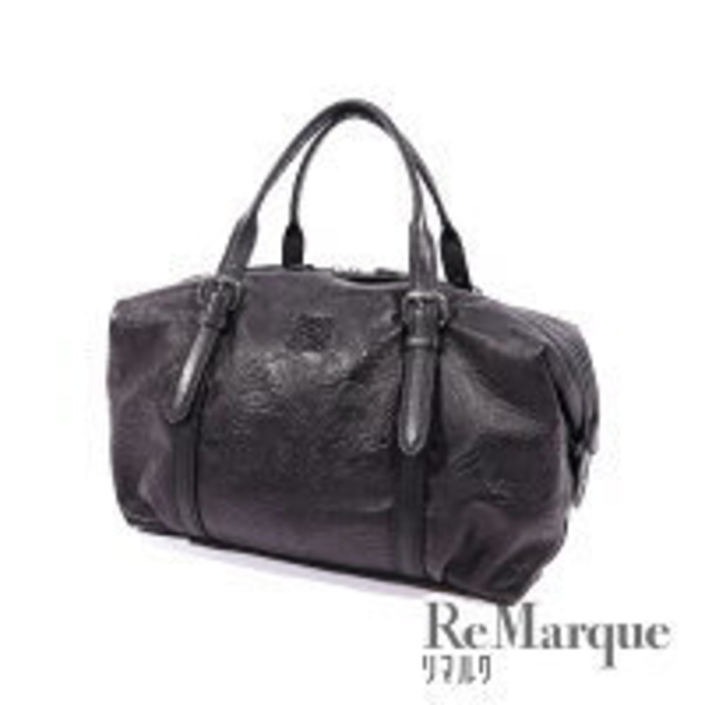 Loewe Canela Boston Bag Flower Black Leather
